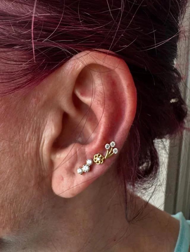 💛 Soft gold details. Clean placement. Timeless sparkle.💛

This ear was all about refined lobe curation — balancing new piercings with a considered jewellery upgrade for a seamless, elegant finish.

✨ 2nd lobe — upgraded to our Gold PVD 3 Blaze CZ top for added brilliance
🌸 3rd lobe — pierced 8 weeks ago with a Gold PVD flower top featuring a centre CZ
🌿 4th lobe — newly pierced using our unique Gold PVD 3-flower stem top

Each piece was selected to complement the ear’s natural shape while keeping the overall look soft, feminine, and wearable.

Precision placement. Thoughtful jewellery. Results that age beautifully.

• 📍 Located inside @jadedink_ 
• 📱 Call or WhatsApp 084 600 5263
• 💻 www.modifiedmonkey.co.za

#modifiedmonkey #goldpvd #lobecuration #precisionpiercing #jadedink