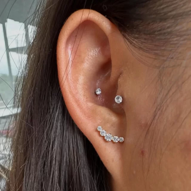 Fresh ✨ and perfectly balanced.

A clean ear setup with warm gold tones and just the right amount of sparkle.

Our client chose a subtle combination of prong-set CZ pieces to create a balanced look that flows naturally with the ear.

• Tragus – 3mm prong set CZ top in Gold PVD
• Conch – 3mm prong set CZ top in Gold PVD
• Lobe – Stellar Blaze prong set CZ cluster in Gold PVD
• Implant grade titanium jewellery

Every placement is carefully considered to complement the natural anatomy of the ear.

📍 Modified Monkey – @jadedink_ 
📲 WhatsApp: 084 600 5263
🌐 www.modifiedmonkey.co.za

Pierce it. Flaunt it.

#modifiedmonkey 
#titaniumjewellery 
#earcuration 
#traguspiercing 
#conchpiercing