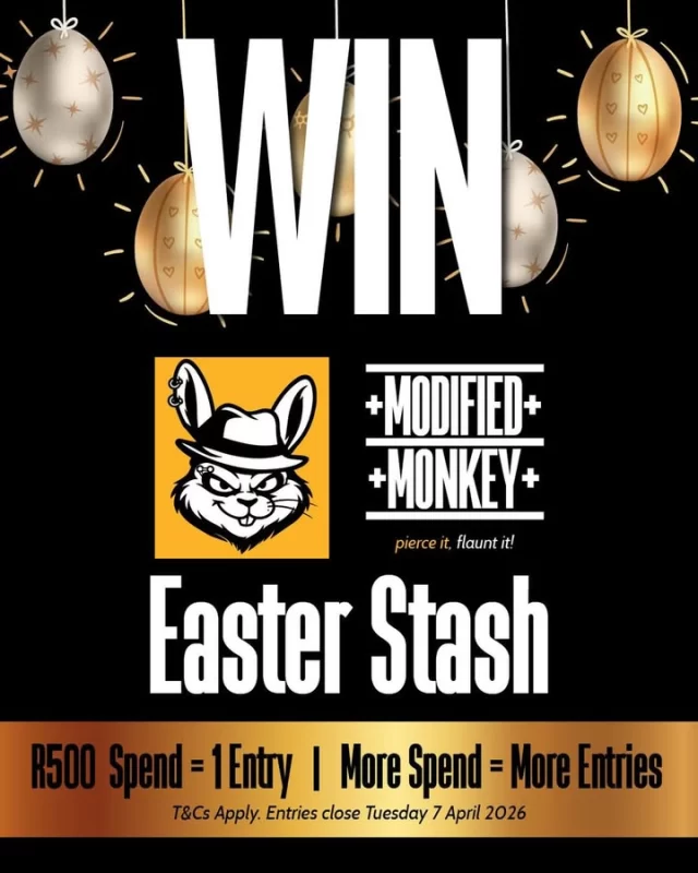 Fresh piercings… and a little Easter reward? 👀🐰

We’ve put together a Modified Monkey Easter Stash — and trust us… it’s worth it.

✨ What’s inside:
• Easter treats & chocolates 🍫
• A premium Lindt bunny 🐰
• A little surprise or two… because we don’t do basic

💥 HOW TO ENTER:
• Spend R500 or more in-store
• Get 1 entry into the draw
• The more you spend, the more entries you get

📅 Entries close: 7 April 2025
🎉 Winner announced: 8 April 2025

No gimmicks. No nonsense. Just a thank you for your support.

Pierce it. Flaunt it. Win it. 💎

📍 We are located inside @jadedink_ 
📱 WhatsApp: 084 600 5263
🌐 www.modifiedmonkey.co.za

#modifiedmonkey 
#johannesburgpiercing 
#titaniumjewellery 
#eastergiveaway 
#bodypiercing